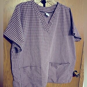 Red and blue plaid medical scrub top Large
